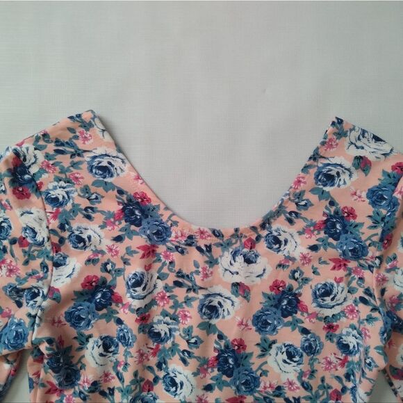 Tomsware Pink and Blue Floral Print Mini Length Fit & Flare Dress Juniors Medium - Picture 7 of 12